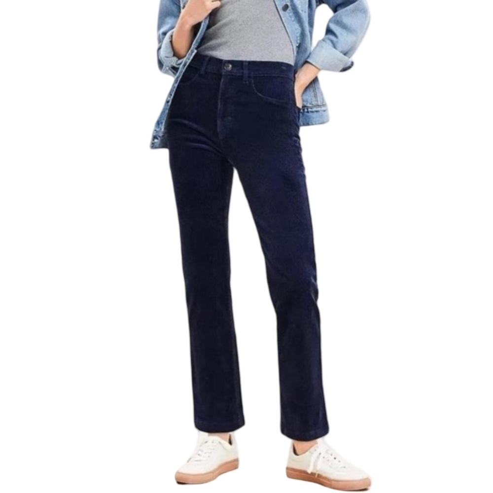 LOFT Straight Leg High-Rise Corduroy Pants in Navy